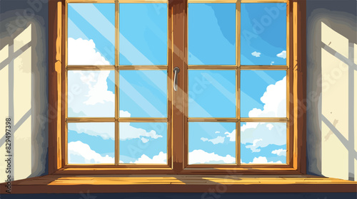 Closeup view of window with empty wooden sill Cartoon