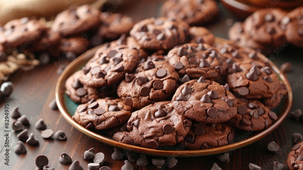 A platter of chocolate cookies and chocolate chips A platter of chocolate cookies and chocolate chips