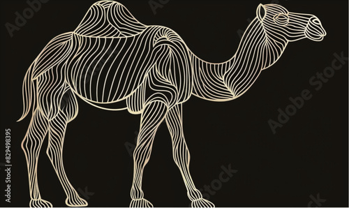  A vector logo of an ancient Arabic camel standing up with its hump  simple line art drawing with a black
