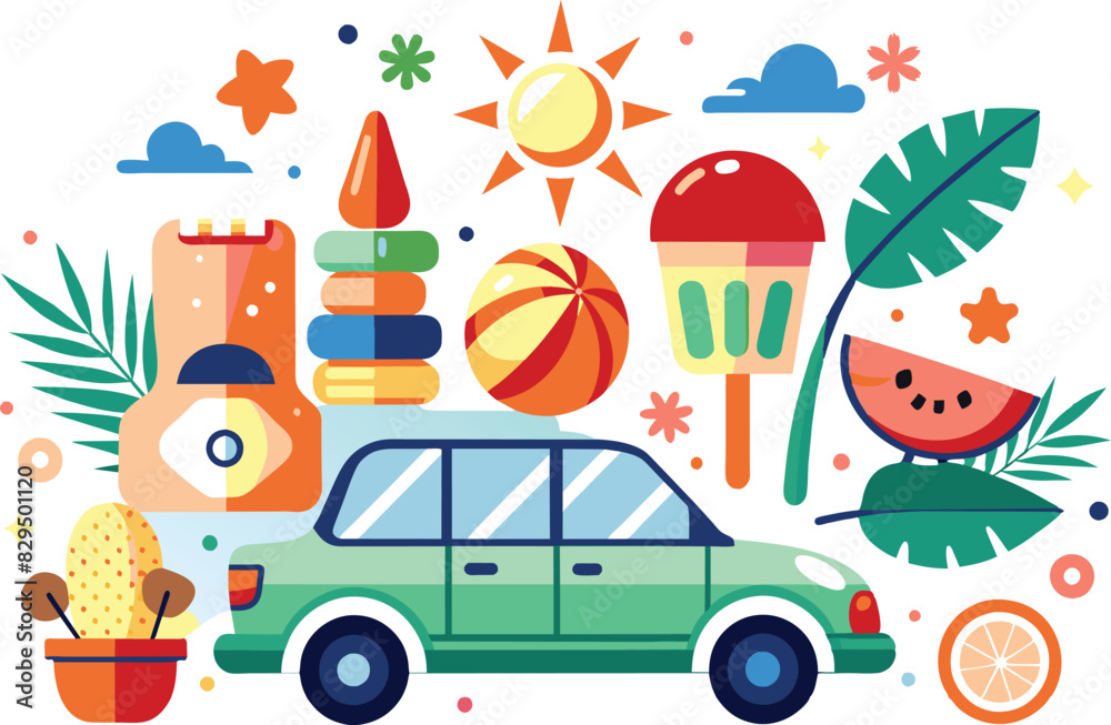 Summer and vacation elements, flat illustration, vector illustration. Summer and vacation elements, flat illustration, vector illustration.