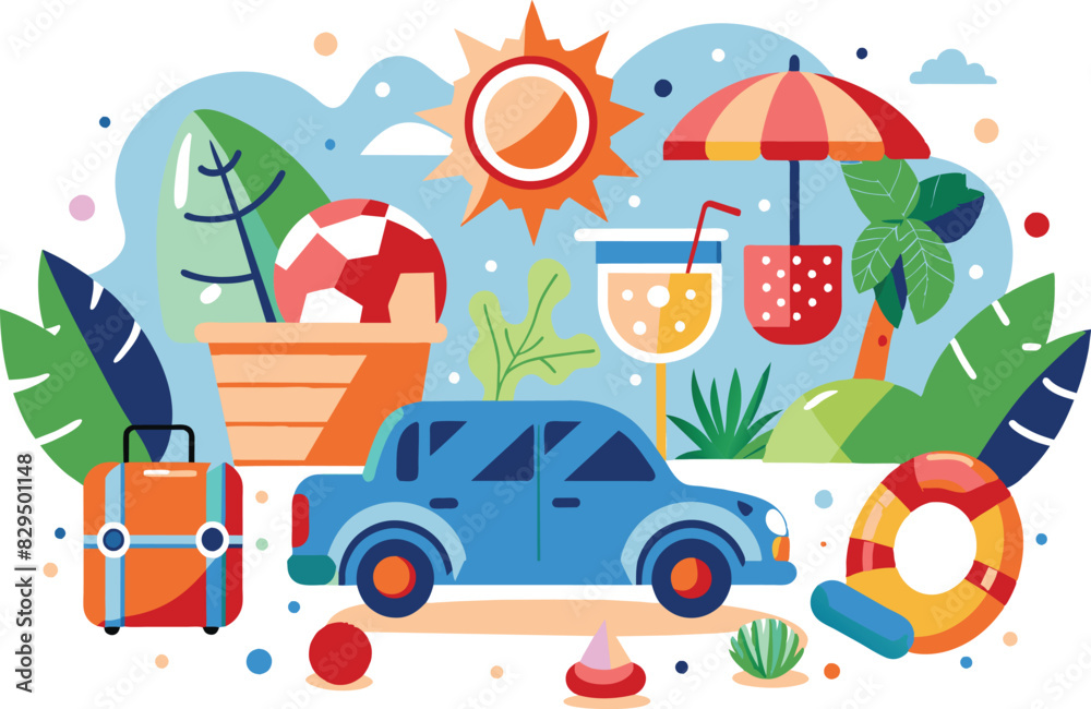 Naklejka premium Summer and vacation elements, flat illustration, vector illustration.