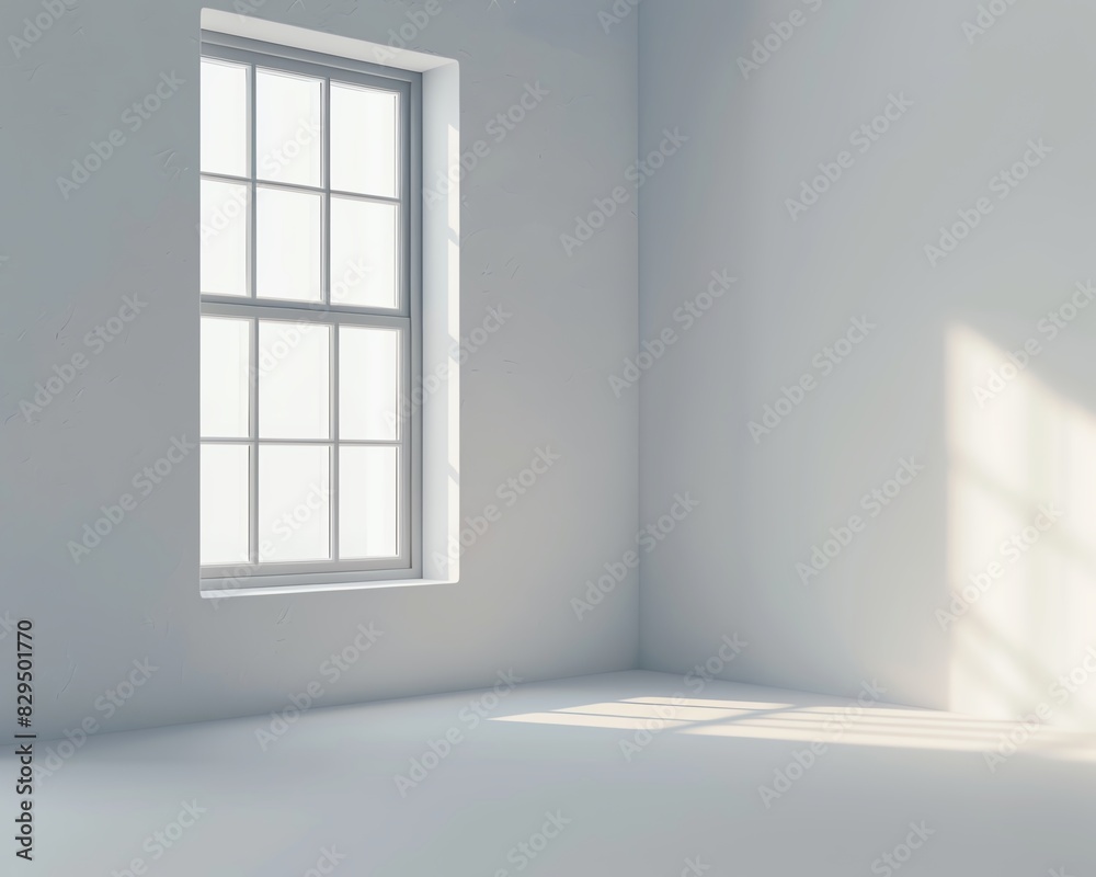 Sunlight streaming through a minimalist white room's window, casting shadows on the floor and walls, creating a serene and tranquil atmosphere. Sunlight streaming through a minimalist white room's window, casting shadows on the floor and walls, creating a serene and tranquil atmosphere.