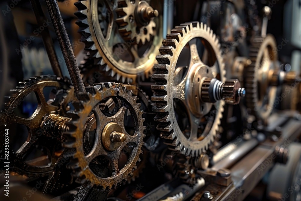 Complex Machine. Intricate Clockwork Gears in Steam Punk Machinery
