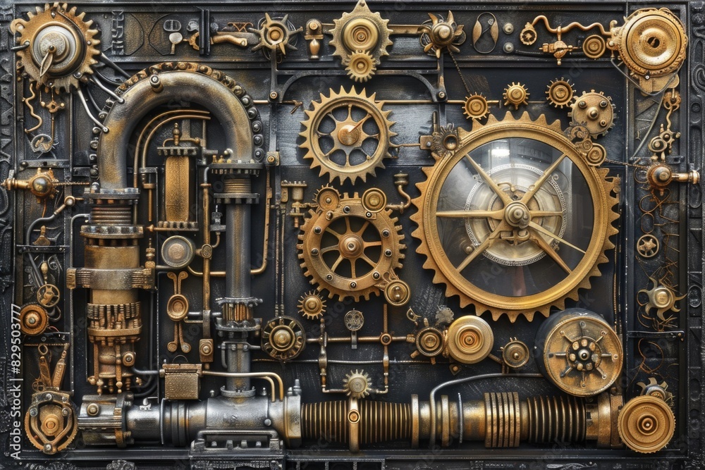 Complex Machine. Intricate Clockwork Gear System in Steam Punk Style Complex Machine. Intricate Clockwork Gear System in Steam Punk Style