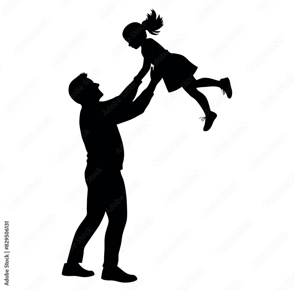 A Father enjoy moment with his Daughter with holding hands on the up above, the Daughter are enjoy the moment vector silhouette A Father enjoy moment with his Daughter with holding hands on the up above, the Daughter are enjoy the moment vector silhouette