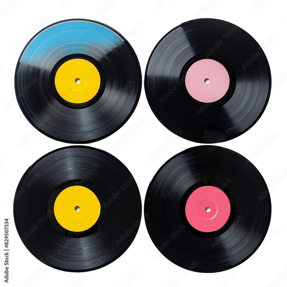 Fototapeta premium Colorful vinyl records arranged in a circular formation transparent background