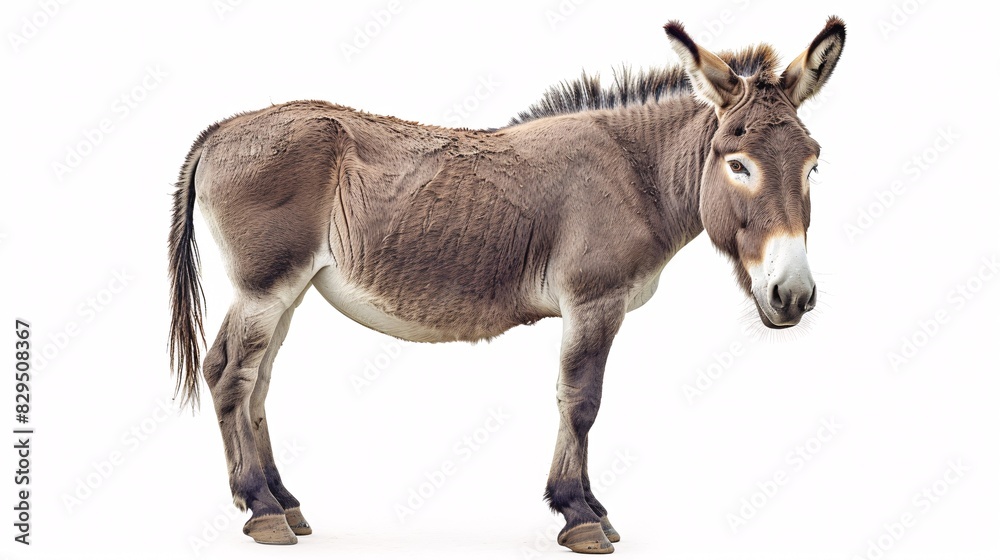 An individual donkey on a blank backdrop. An individual donkey on a blank backdrop.