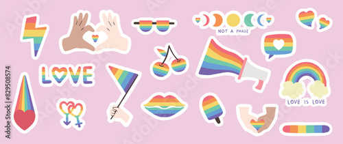 Pride month parade LGBTQ+ Stickers Vector Bundle