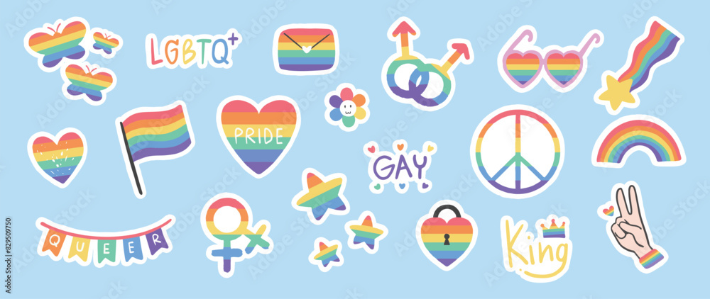 Pride month parade LGBTQ+ Stickers Vector Bundle
