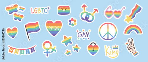 Pride month parade LGBTQ+ Stickers Vector Bundle