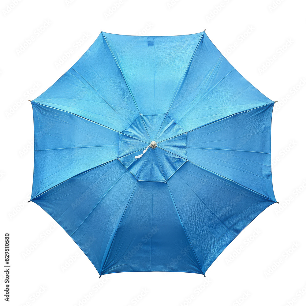 Bright blue umbrella sunshade with transparent background top view