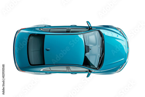 Top view of a blue car on on Transparent Background top view
