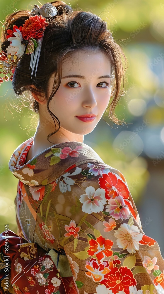 Portrait of a beautiful Japanese woman in traditional kimono Portrait of a beautiful Japanese woman in traditional kimono