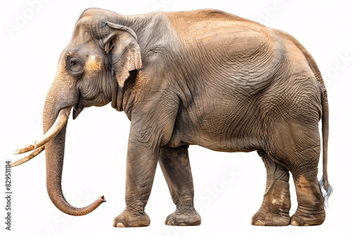 An unattached Asian male elephant against a blank backdrop.