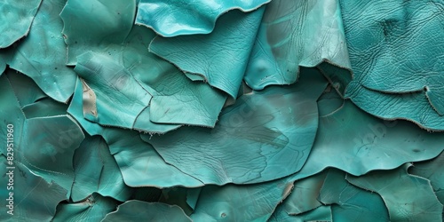 A macro shot capturing the intricate texture of turquoise leather remnants, showcasing the beauty of raw materials. photo