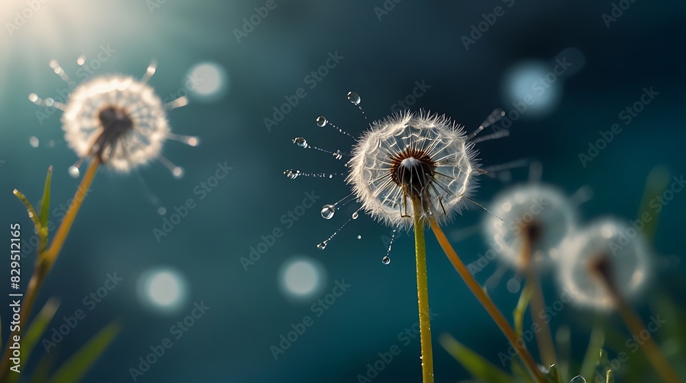 close-up of a dandelion flower with water droplets on it.