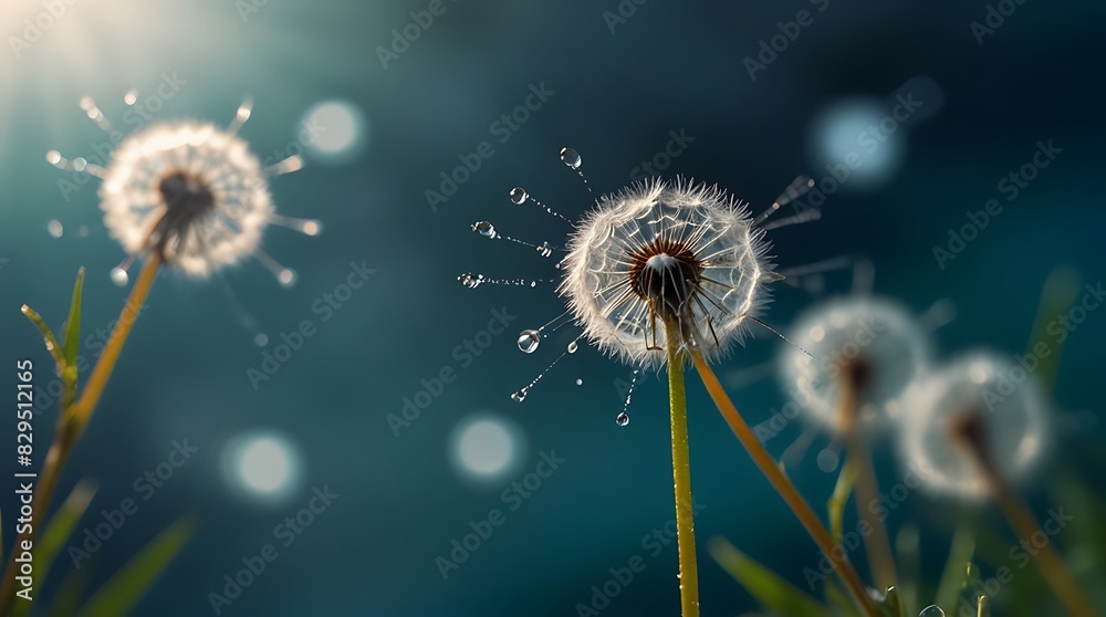 close-up of a dandelion flower with water droplets on it. close-up of a dandelion flower with water droplets on it.