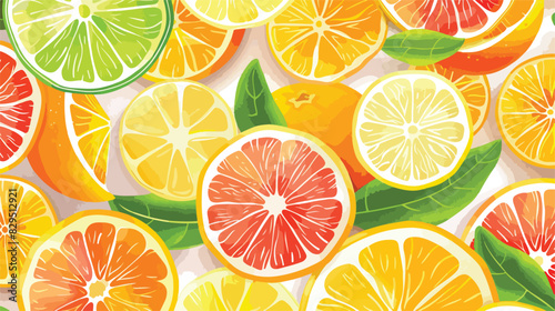Different fresh citrus fruits as background top view