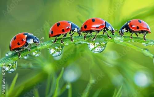 ladybug on grass after rain. Created with Ai