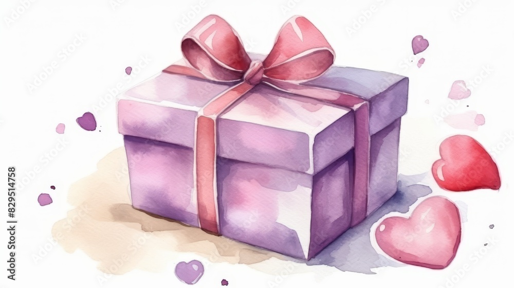 Colorful Watercolor painting gift box with bow on white background.