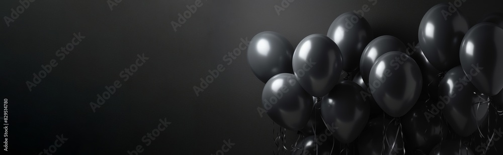 A bunch of black balloons on a black background with copyspace in a minimalist style A bunch of black balloons on a black background with copyspace in a minimalist style
