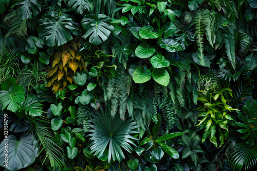 Wall Covered With Various Exotic Leaves And Flowers Plants For Background Created Using Artificial Intelligence