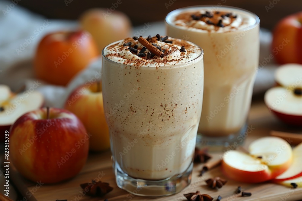 Apple Cinnamon Smoothie - Pale cream with apple slices and a sprinkle of cinnamon. Apple Cinnamon Smoothie - Pale cream with apple slices and a sprinkle of cinnamon.