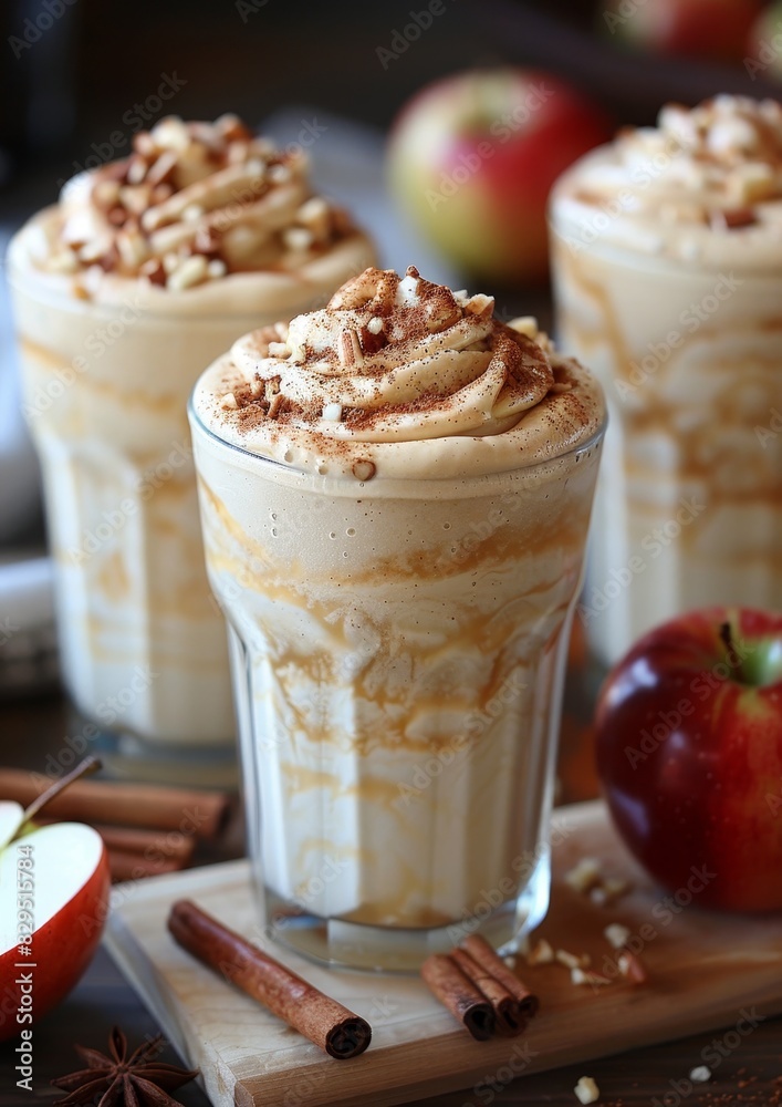 Apple Cinnamon Smoothie - Pale cream with apple slices and a sprinkle of cinnamon. Apple Cinnamon Smoothie - Pale cream with apple slices and a sprinkle of cinnamon.