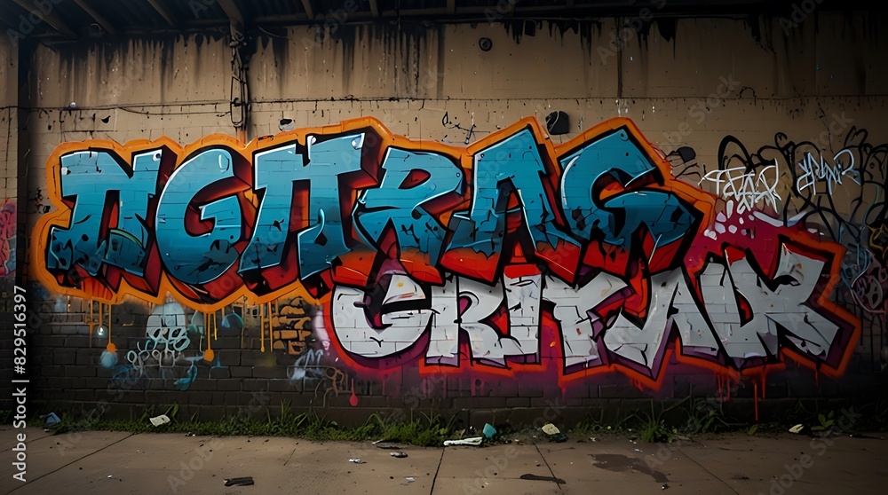 graffiti is mostly blue and orange, and there are some white and red accents. graffiti is mostly blue and orange, and there are some white and red accents.