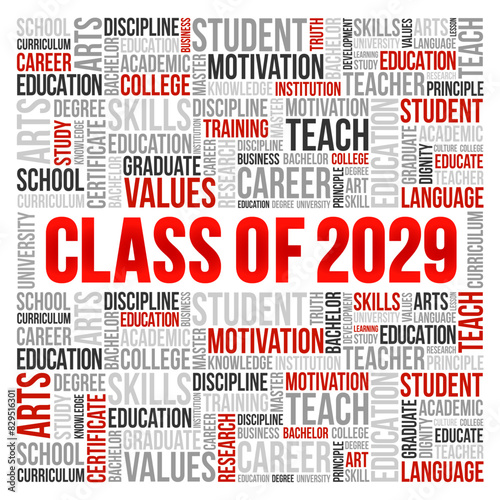 Class of 2029 - the group of students who graduated from high school or college in the year 2029, word cloud concept background