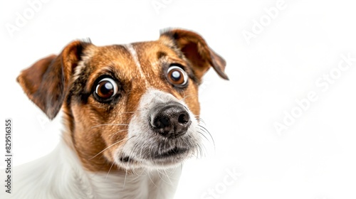 Close Up of a Surprised Dog With a White Background