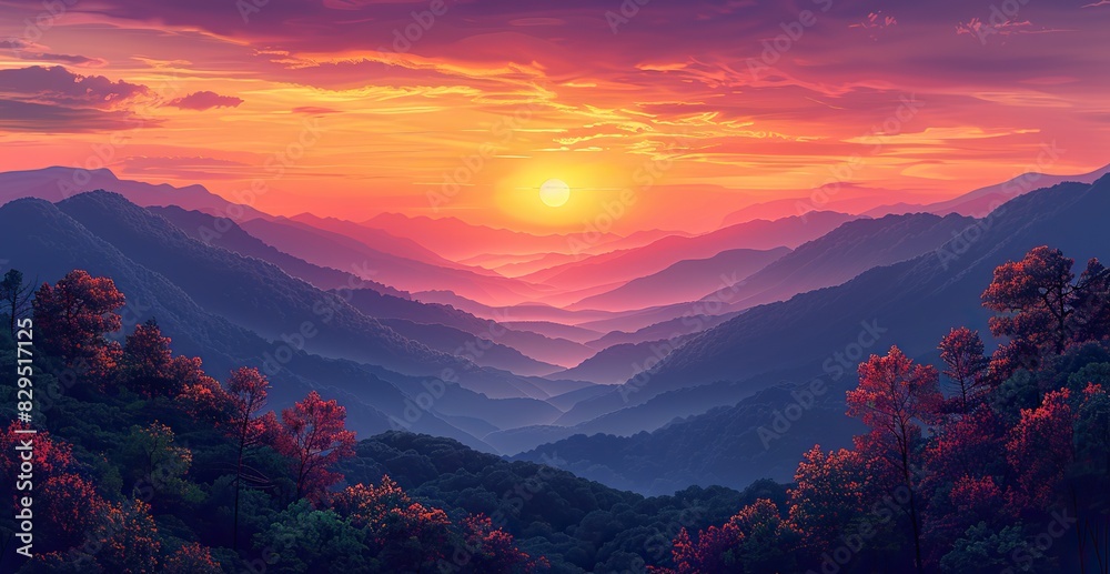 A vibrant illustration of a serene landscape with a radiant sunrise, symbolizing hope.