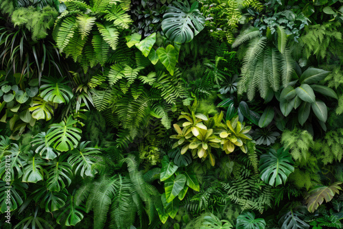 Wall Covered With Various Exotic Leaves And Flowers Plants For Background Created Using Artificial Intelligence