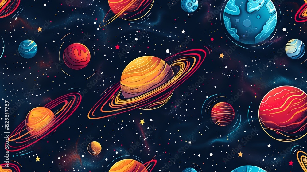 playful seamless pattern, space theme, vibrant details