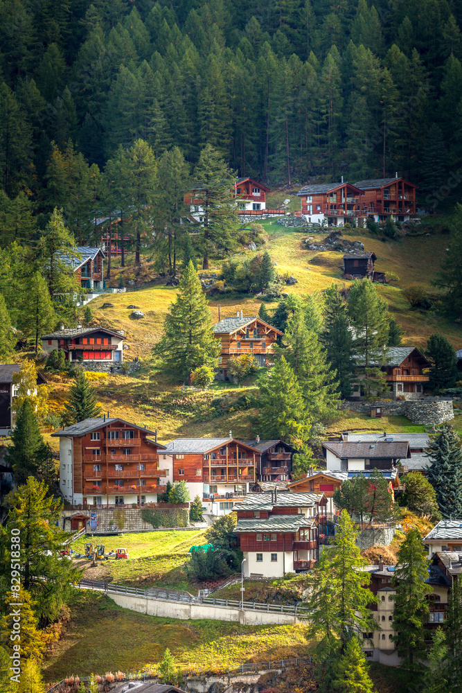 Obraz premium Zermatt, Switzerland swiss resort aerial view