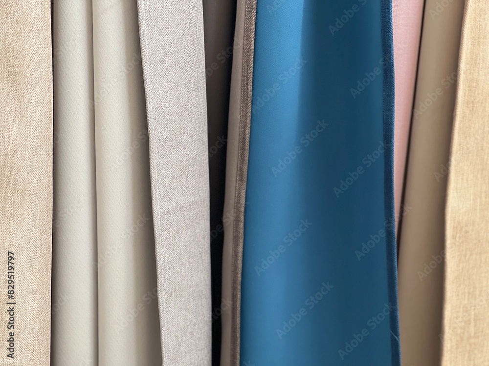 Samples of multi-colored curtains. Blackout curtains. Samples of multi-colored curtains. Blackout curtains.