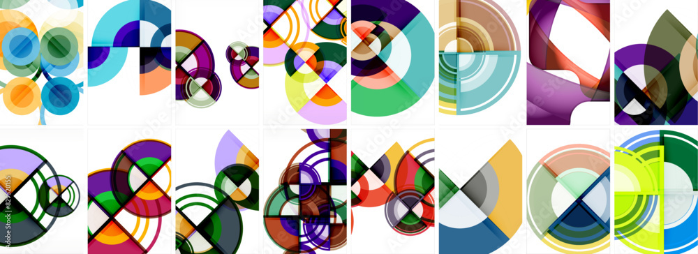 Obraz premium Set of trendy colorful circle geometric posters or abstract backgrounds. Vector Illustration For Wallpaper, Banner, Background, Card, Book Illustration, landing page