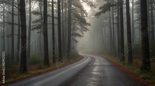 photograph of a road in a forest