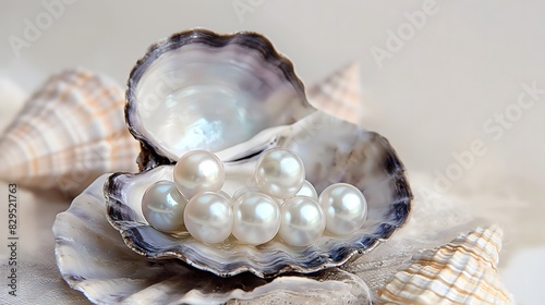 Lustrous pearls nestled in an open shell