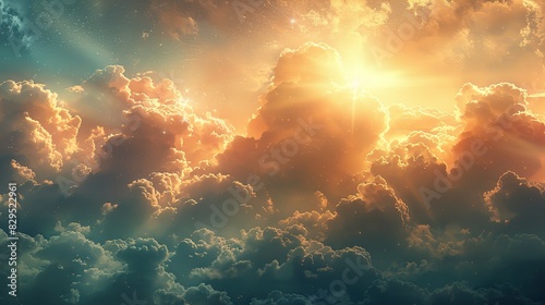 A conceptual drawing of a sunbeam breaking through clouds. #829522961