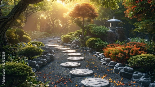 A conceptual image of a peaceful garden with spiritual symbols.