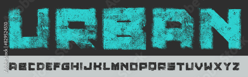 Urban font with rough texture, mis-printed rolled ink texture.