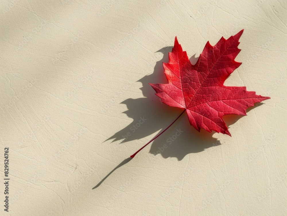 Autumn Red Maple Leaf on Cracked Beige Background. Autumn Red Maple Leaf on Cracked Beige Background.
