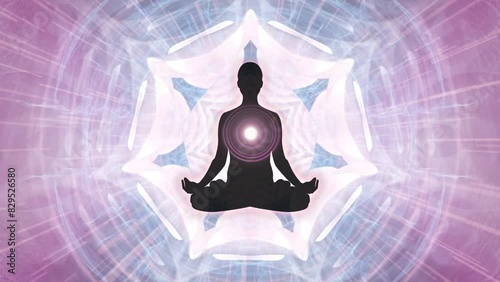 Abstract Mandala Meditation Tunnel with Silhouette Sitting in Lotus Position, Meditation Visualization, Video, Animation