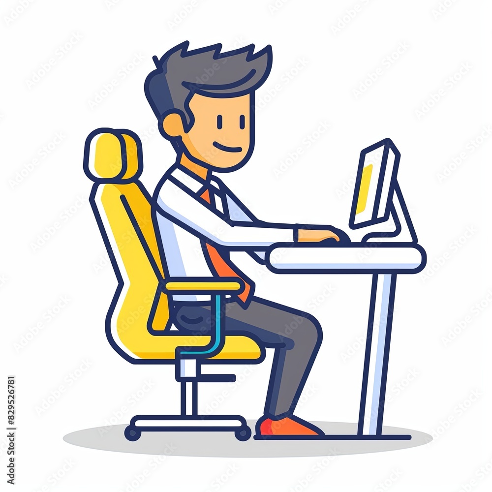 A man is sitting at a desk with a computer and a keyboard A man is sitting at a desk with a computer and a keyboard