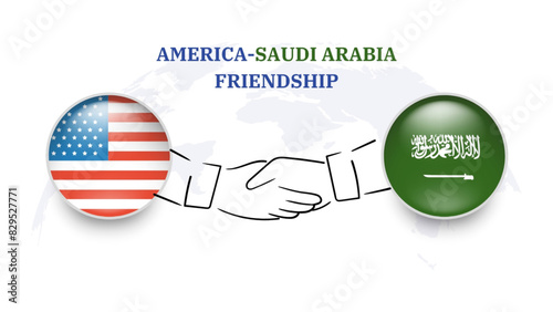America and Saudi Arabia flags in circle with shake hand. America And Isreal friendship. American And Isreali flags, isolated on white background. Vector icon set. Vector illustration.
