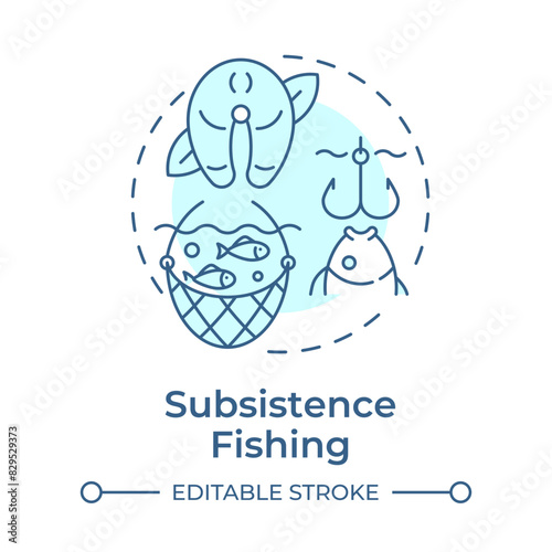 Subsistence fishing soft blue concept icon. Seafood production, fish harvesting. Round shape line illustration. Abstract idea. Graphic design. Easy to use in infographic, presentation
