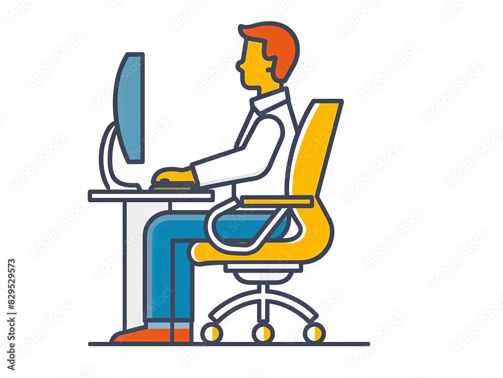 A man is sitting at a desk with a computer monitor and keyboard in front of him A man is sitting at a desk with a computer monitor and keyboard in front of him