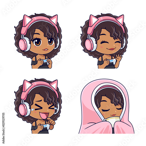 Cute african american gamer girl logo esport vector illustration suitable for sticker, icons, badges and streamer.