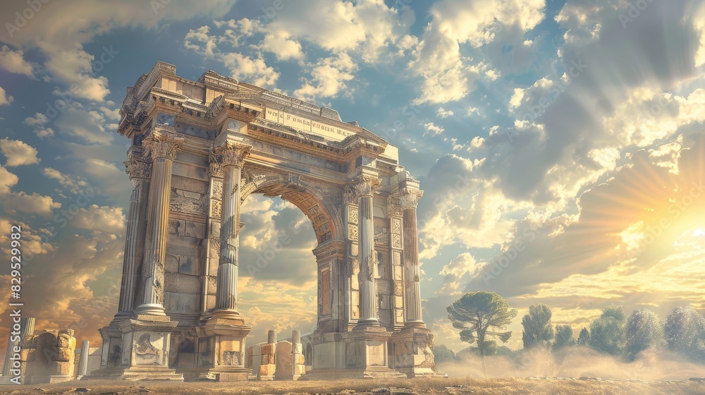 Fototapeta premium A grand entrance adorned with a triumphal arch in the style of ancient Greece